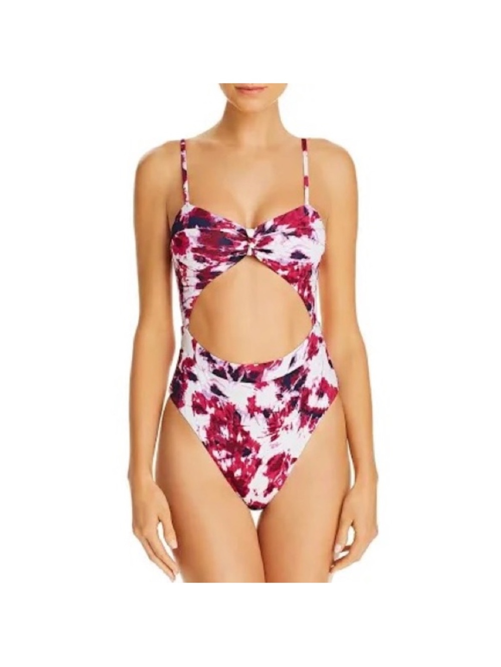 Aqua White and Pink Tie-Dye Cutout One-Piece Swimsuit